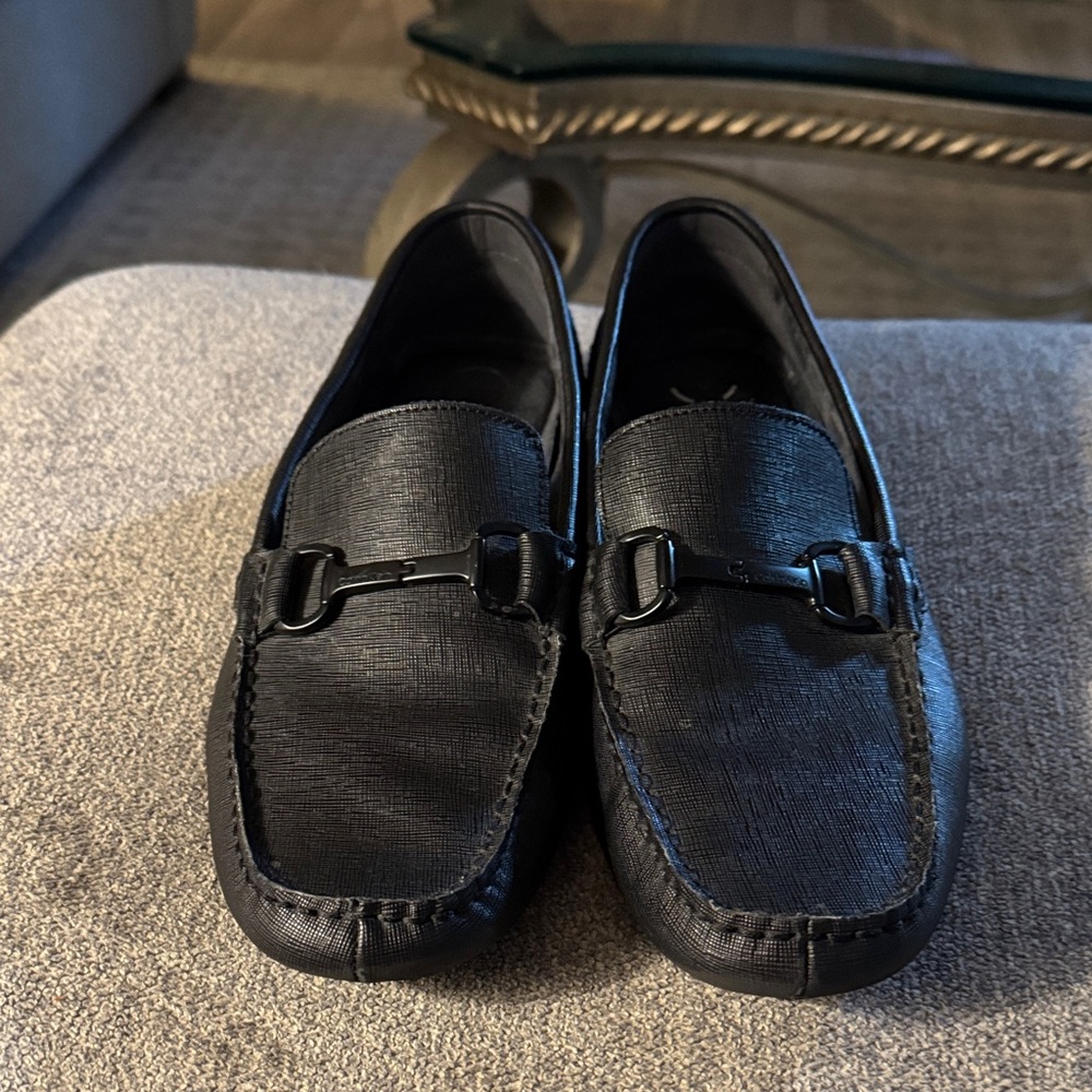 Men’s Calvin Klein Magnus Real Leather Horsebit Loafers – Black